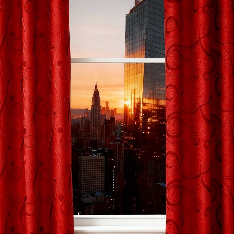 Red Cationic Jacquard Curtain factory